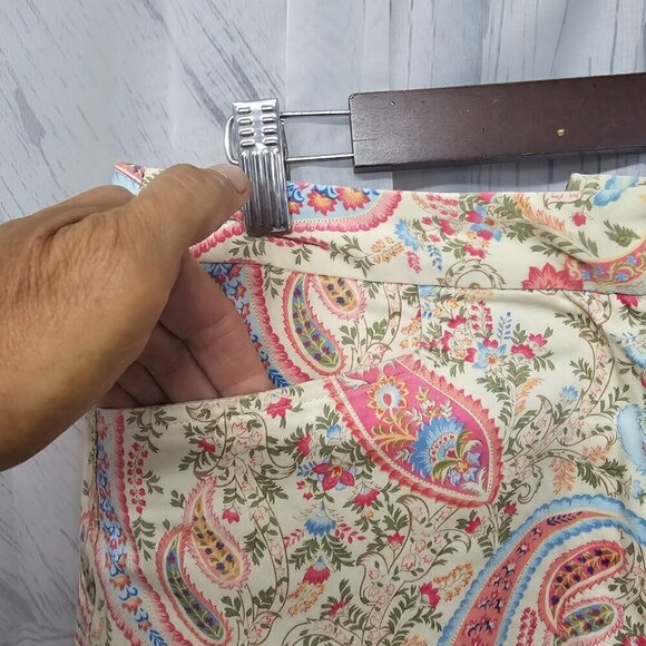 Vintage Talbots Pink Cream Paisley Boho Cropped Straight Leg Chino Pants Size - Picture 3 of 16